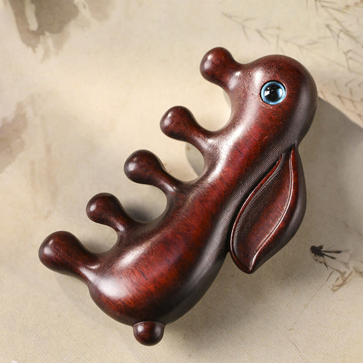 Small Leaf Red Sandalwood Green Sandalwood Lovely Bunny Relaxation Massage Comb - image 2