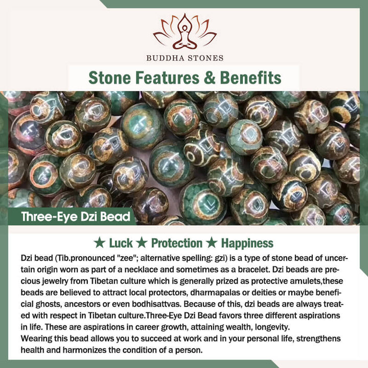 Buddha Stones Tibetan Three-eyed Dzi Bead Agate Protection Happiness Bracelet - image 5