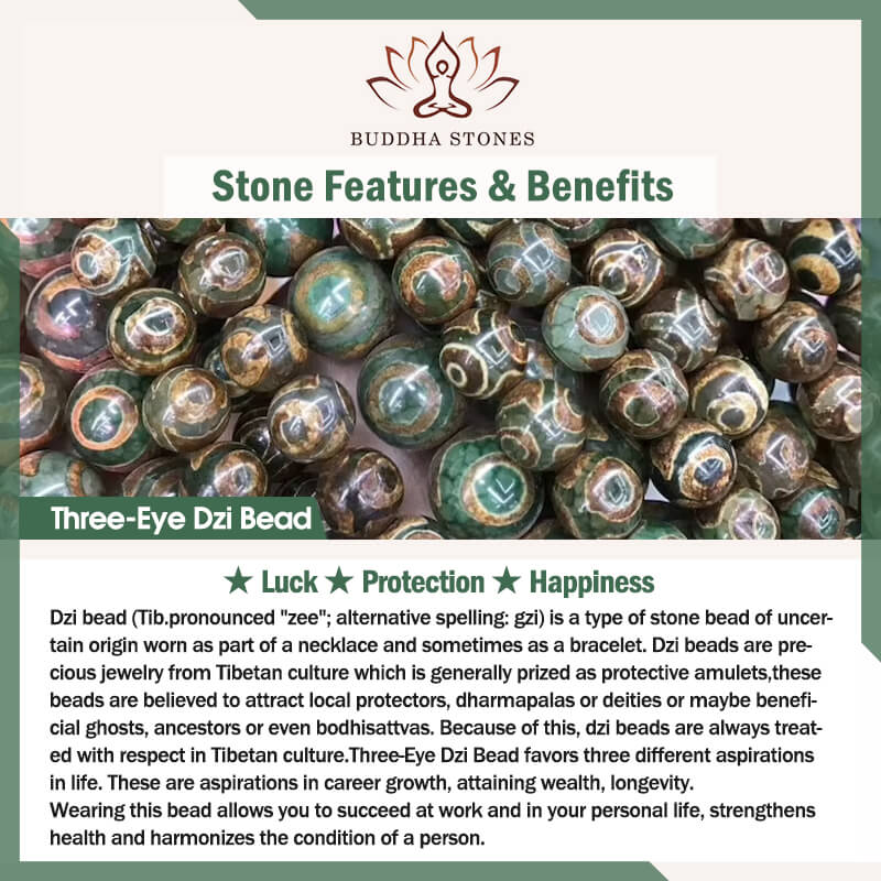 Buddha Stones Tibetan Three-eyed Dzi Bead Luck Happiness Bracelet - image 5