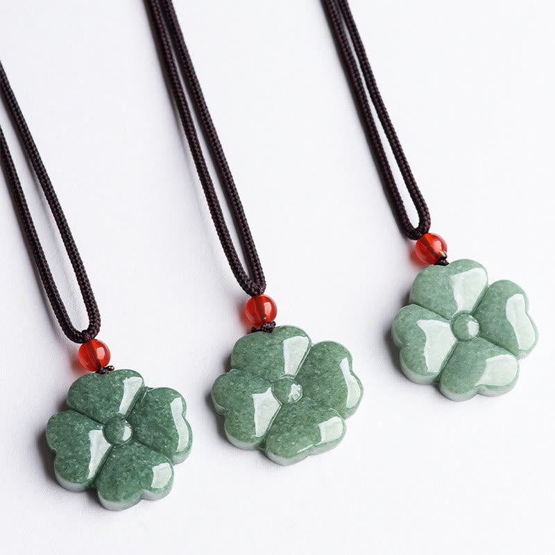 Buddha Stones Natural Lucky Four Leaf Clover Jade Prosperity Necklace Pendant - image 6