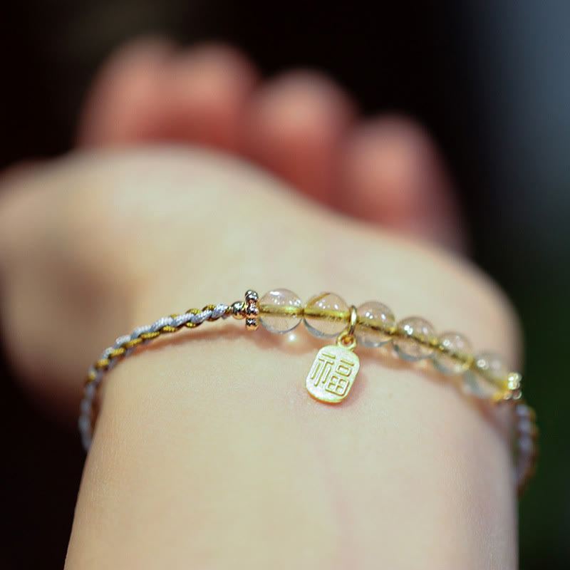 Buddha Stones 925 Sterling Silver Natural Jade Gourd Rutilated Quartz Fu Character Luck Braid Bracelet - image 9