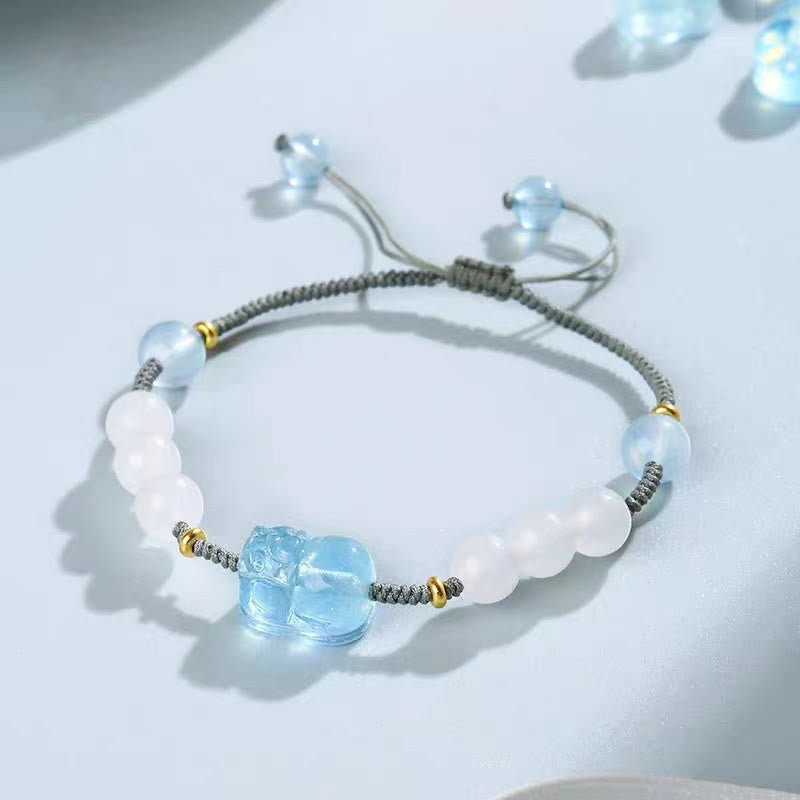 Buddha Stones Natural Aquamarine PiXiu Hetian White Jade Healing Bracelet - image 1