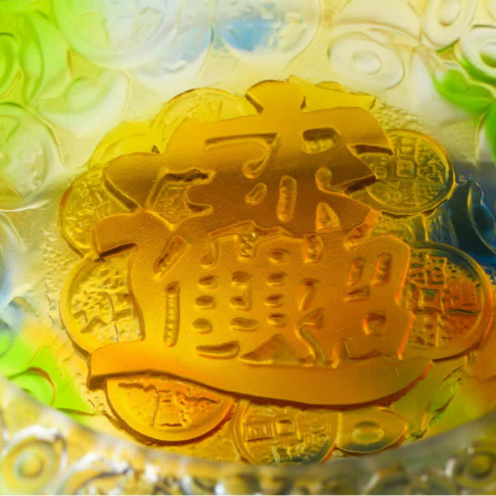 Buddha Stones Handmade Liuli Crystal Treasure Bowl Ingots Art Piece Home Decoration - image 5