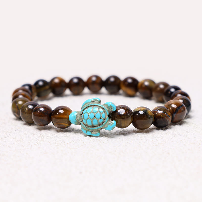 Buddha Stones Natural Stone Sea Turtle Turquoise Blessing Bracelet - Tiger Eye - image 8