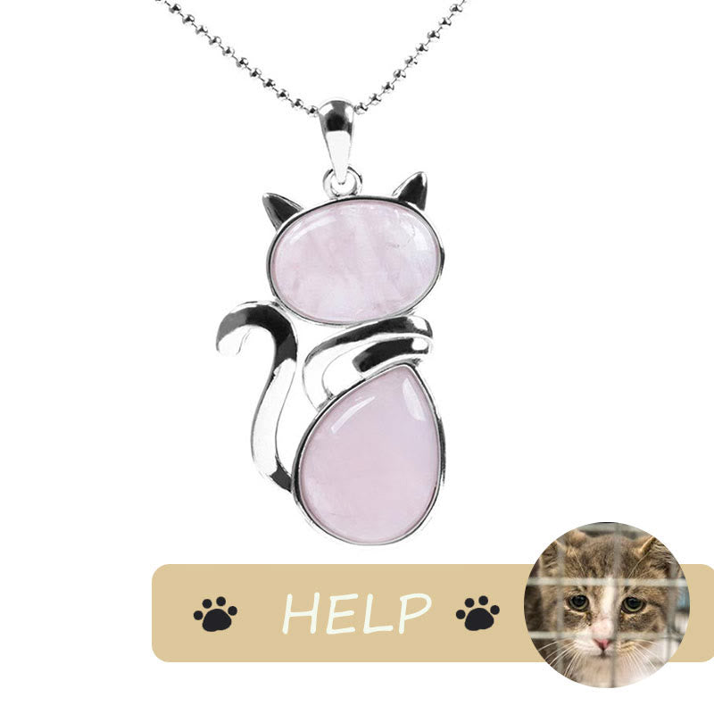 "Save A Cat" Cute Cat Pattern Natural Crystal Protection Cat-Loving Pendant Necklace - Rose Quartz - image 7