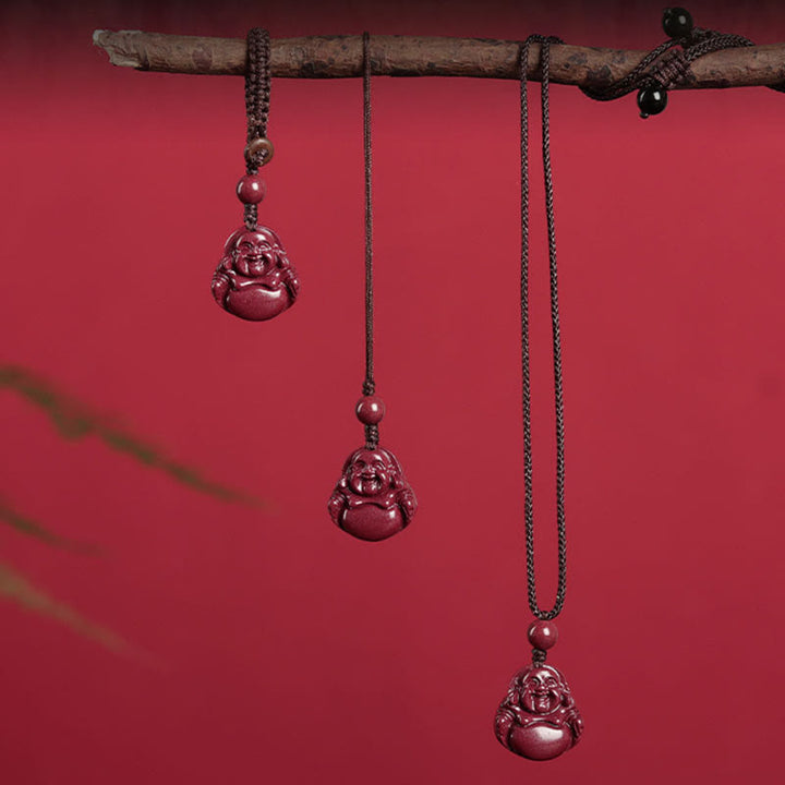 Buddha Stones Laughing Buddha Cinnabar Blessing Necklace Pendant Phone Hanging Decoration Key Chain - image 0