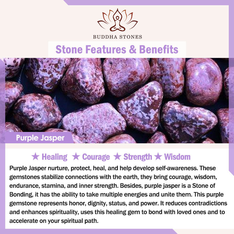 Buddha Stones Purple Jasper Bead Strength Bracelet Mala - image 10
