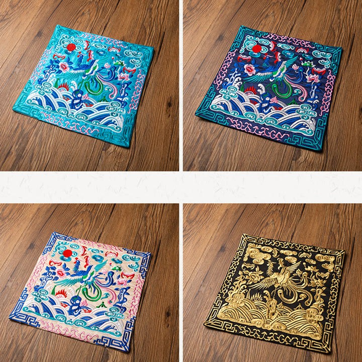 Buddha Stones Phoenix Dragon Kirin Embroidery Cup Mat Pad Tea Cup Coaster Kung Fu Tea Mat - image 36