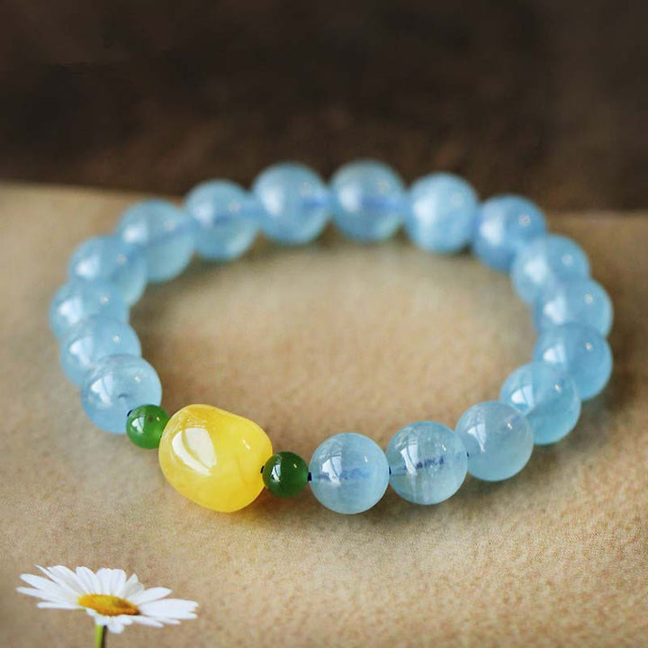 Natural Aquamarine Amber Beads Serenity Healing Bracelet - image 9