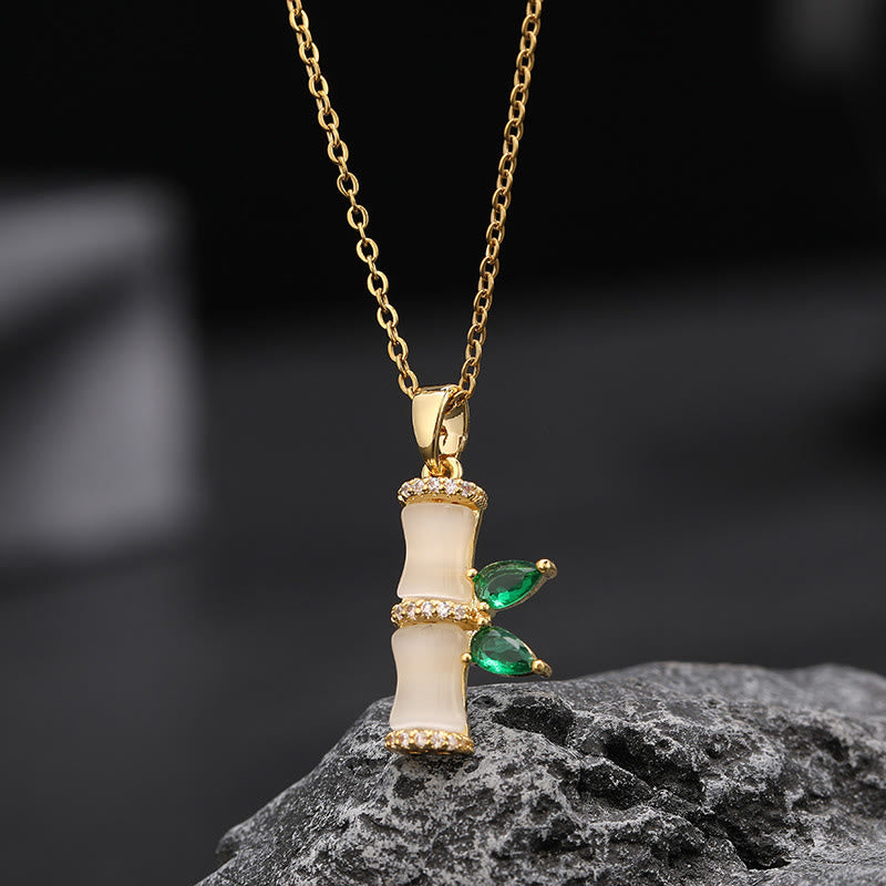 Buddha Stones 18K Gold Plated Chalcedony Bamboo Rhinestones Harmony Necklace Pendant - Chalcedony(Positive♥Harmony) - image 0