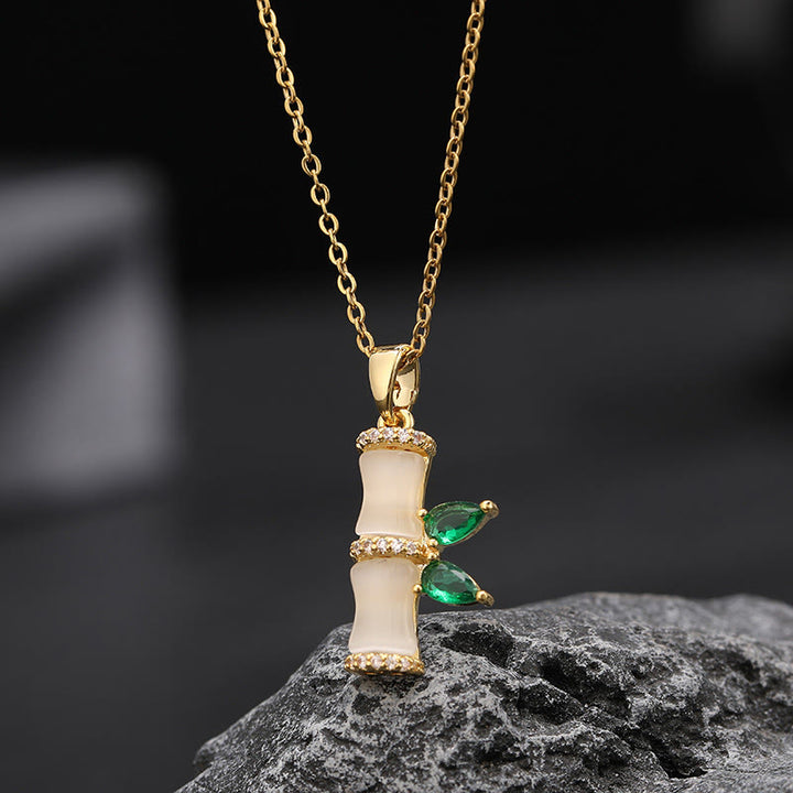 Buddha Stones 18K Gold Plated Chalcedony Bamboo Rhinestones Harmony Necklace Pendant - Chalcedony(Positive♥Harmony) - image 0