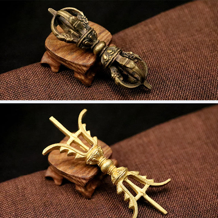 Buddha Stones Handmade Nepal Five Prong Three Prong Vajra Dorje Strength Copper Decoration - image 18