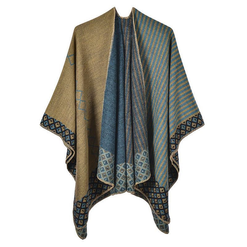 Buddha Stones Tibetan Shawl Striped Diamond Pattern Winter Warm Soft Scarf - Yellow Blue - image 25