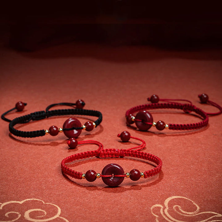 Buddha Stones Natural Cinnabar Peace Buckle Blessing String Bracelet - image 1