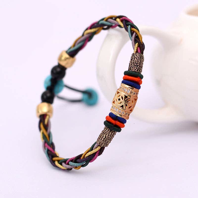 Buddha Stones Tibetan Handmade Eight Thread Knot Copper Coin Luck Weave String Bracelet - image 2
