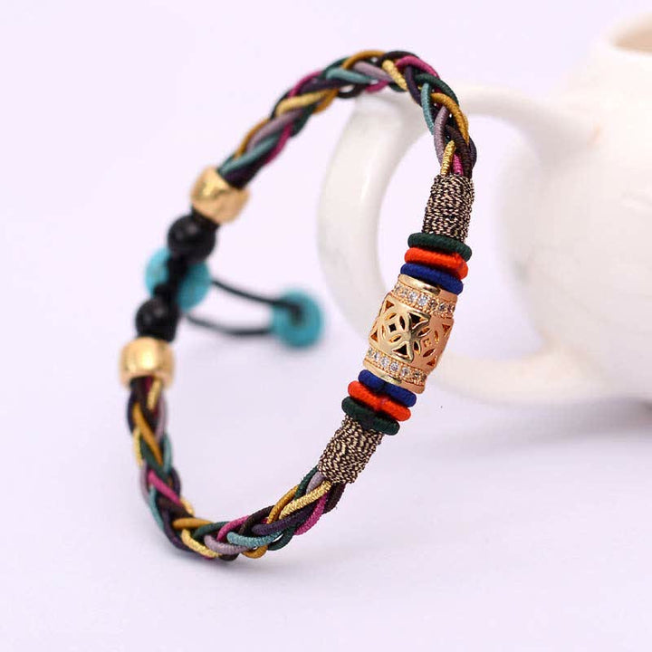 Buddha Stones Tibetan Handmade Eight Thread Knot Copper Coin Luck Weave String Bracelet - image 2