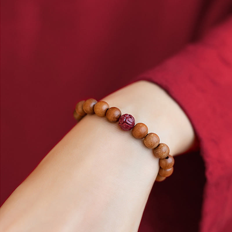 Buddha Stones Peach Wood Lotus Cinnabar Luck Wealth Bracelet - image 8