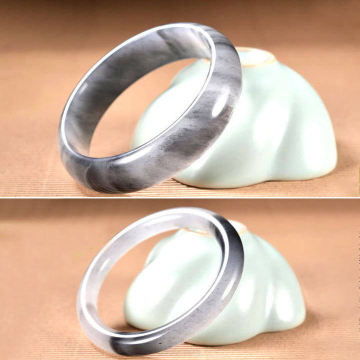 Buddha Stones Natural Ink Color Golden Silk Jade Wealth Bracelet Bangle - image 4