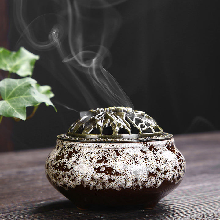 Buddha Stones Flower Pattern Ceramic Blessing Meditation Incense Burner Decoration - White - image 5