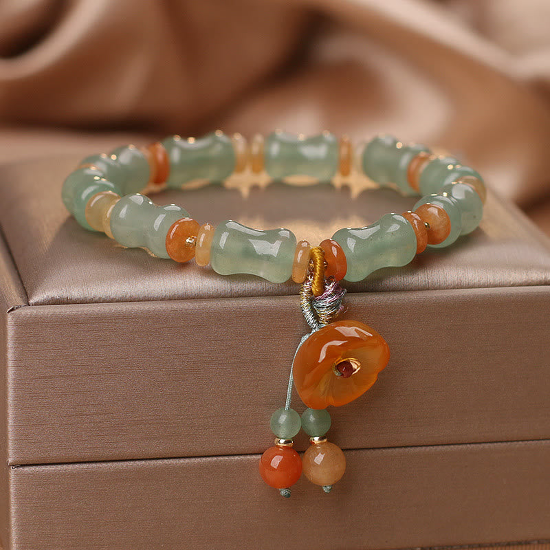 Buddha Stones Natural Jade Bamboo Flower Pattern Luck Bracelet - image 3