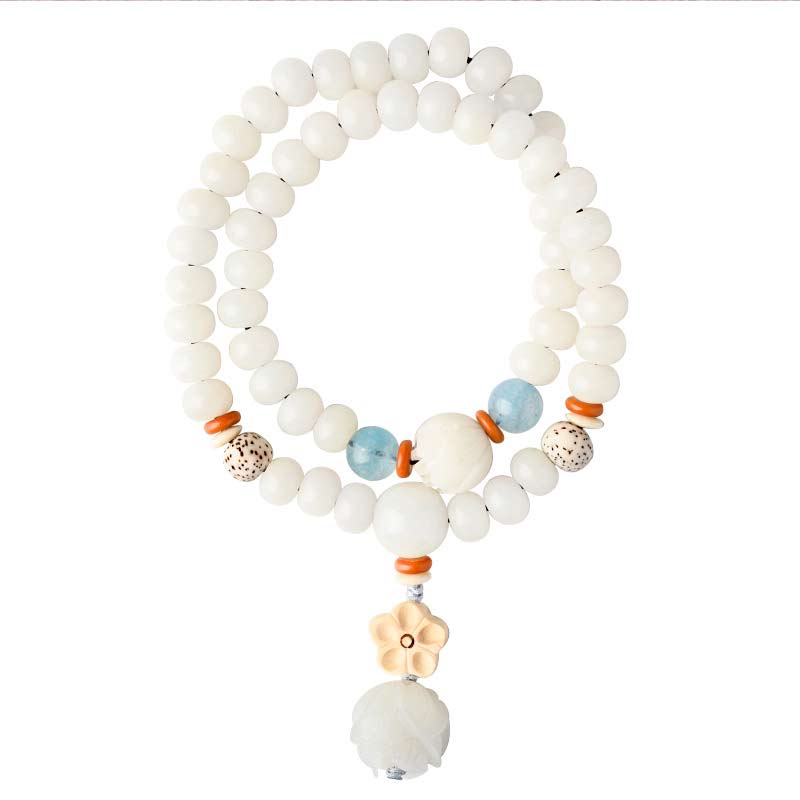 Buddha Stones Tibetan White Jade Bodhi Lotus Blessing Bracelet - image 10
