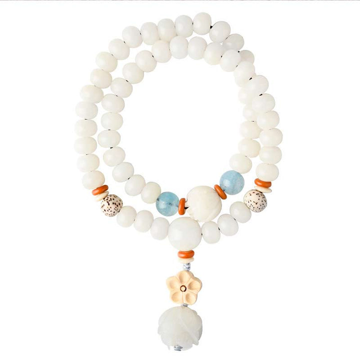 Buddha Stones Tibetan White Jade Bodhi Lotus Blessing Bracelet - image 10