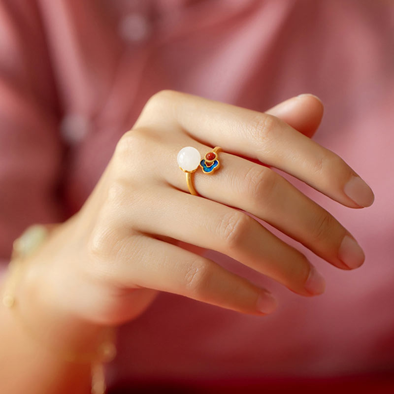 White Jade Auspicious Cloud Blessing Luck Ring - image 6