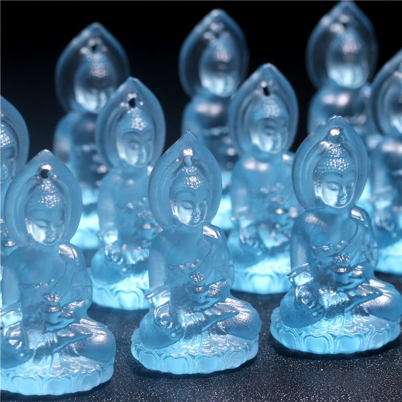 Buddha Stones Blue Tathagata Buddha Medicine Buddha Liuli Crystal Serenity Amulet Necklace Pendant - image 11