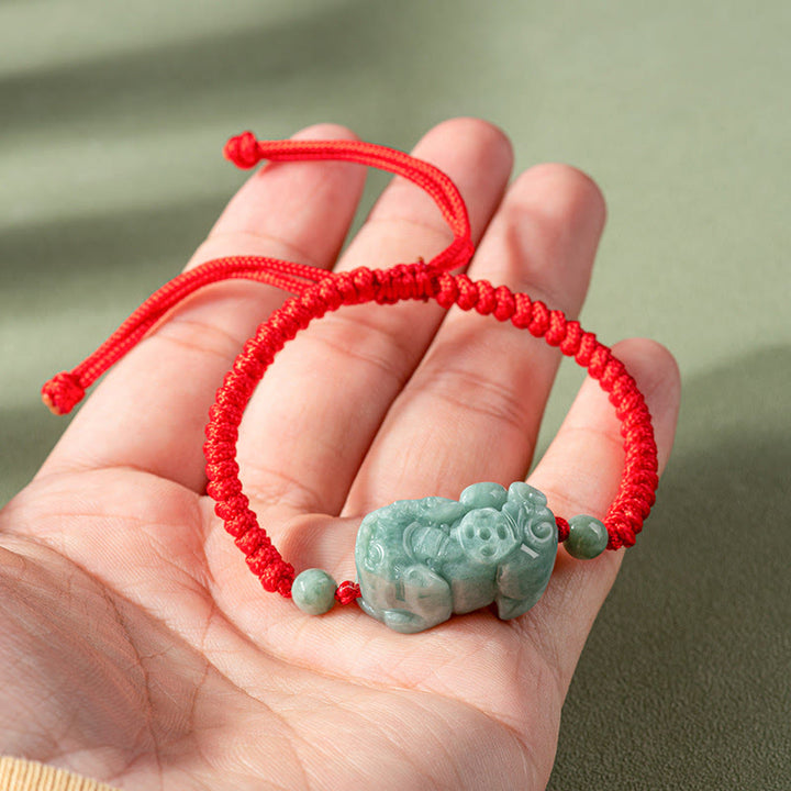 Buddha Stones Handmade Natural Jade PiXiu Protection King Kong Knot Braided String Bracelet - image 3
