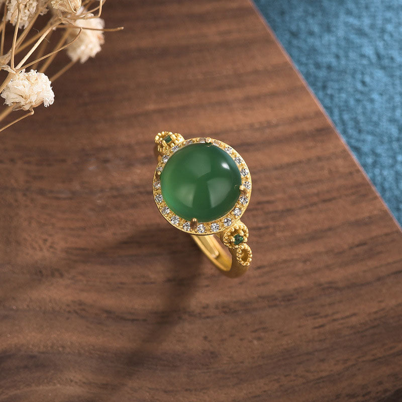 Buddha Stones Green Jade Fortune Ring - image 1