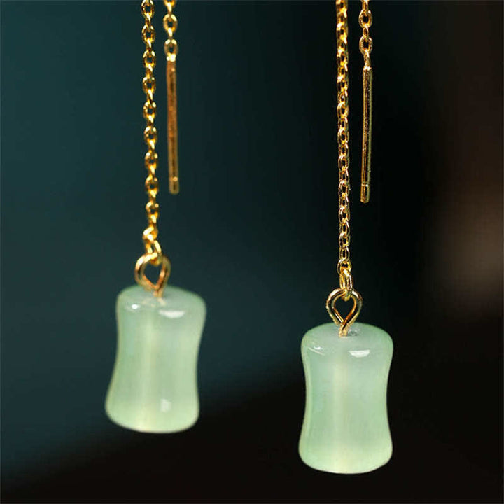 Buddha Stones Jade Bamboo Pattern Luck Drop Earrings - image 4