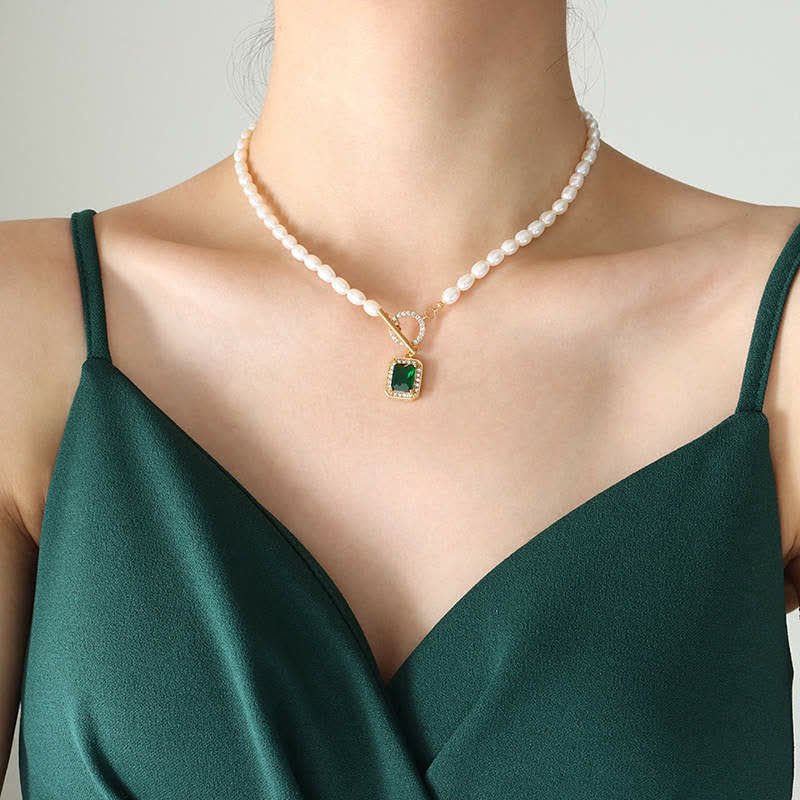 Pearl Zircon Wealth Charm Necklace Pendant - Green - image 8