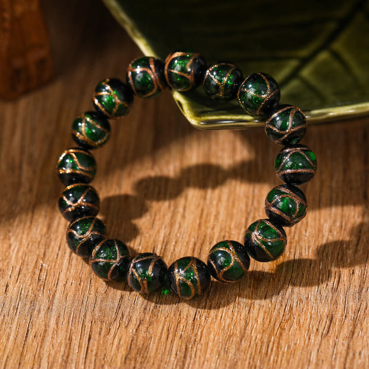 Buddha Stones Tibetan Classic Liuli Glass Bead Luck Wealth Bracelet - Green - 14mm - image 7
