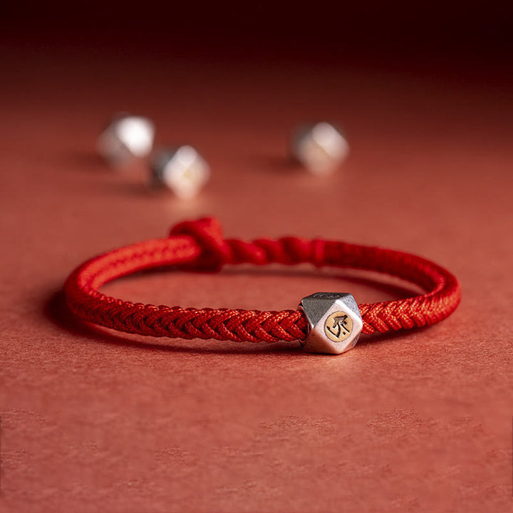 Buddha Stones 925 Sterling Silver Handmade Chinese Zodiac Natal Buddha Luck Protection Braided String Bracelet - Red(Wrist Circumference 14-17cm) - Dog/Pig-Amitabha Buddha - image 3