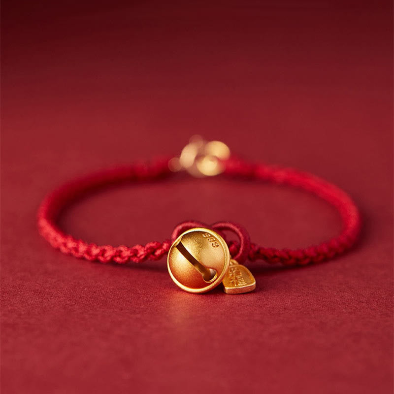 Buddha Stones Handmade Fu Character Charm Luck Happiness Bell Red Rope Bracelet - image 1
