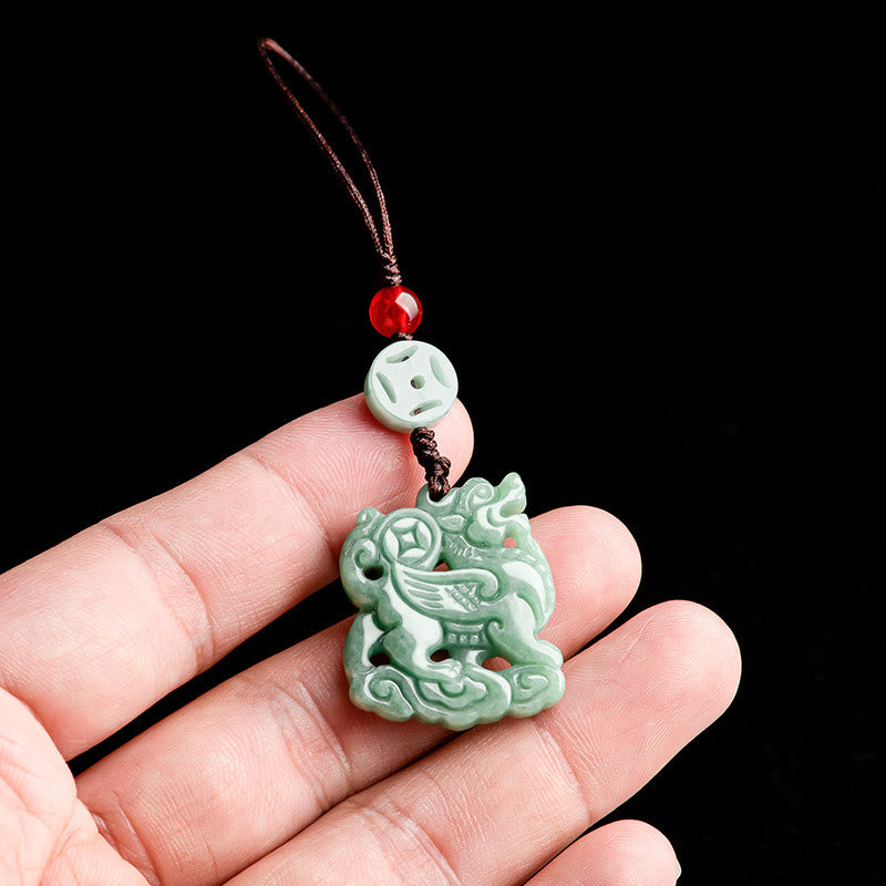 Buddha Stones Natural Jade Kirin Prosperity Phone Hanging Decoration - image 2