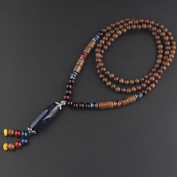 Buddha Stones Tibetan Wenge Wood Bodhi Seed Agate Balance Peace Necklace Pendant - Wenge Wood&Blue Sandstone - image 10