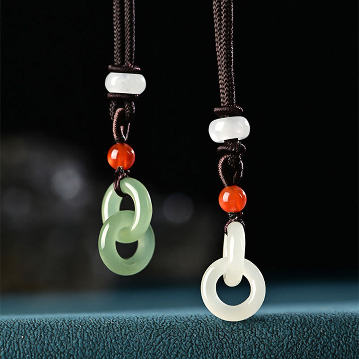 Buddha Stones Natural Hetian Cyan Jade White Jade Double Peace Buckle Success Necklace Pendant - Hetian Cyan Jade&Hetian White Jade - image 0