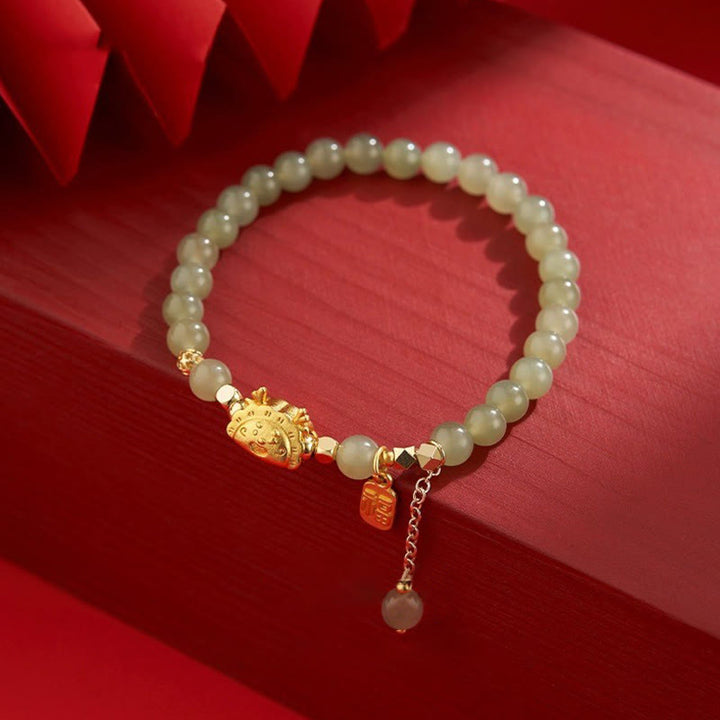 Buddha Stones Year of the Dragon Dumpling Natural Red Agate Garnet Hetian Jade Fu Character Luck Success Bracelet - Hetian Jade Fu Character(Wrist Circumference 14-16cm) - image 16