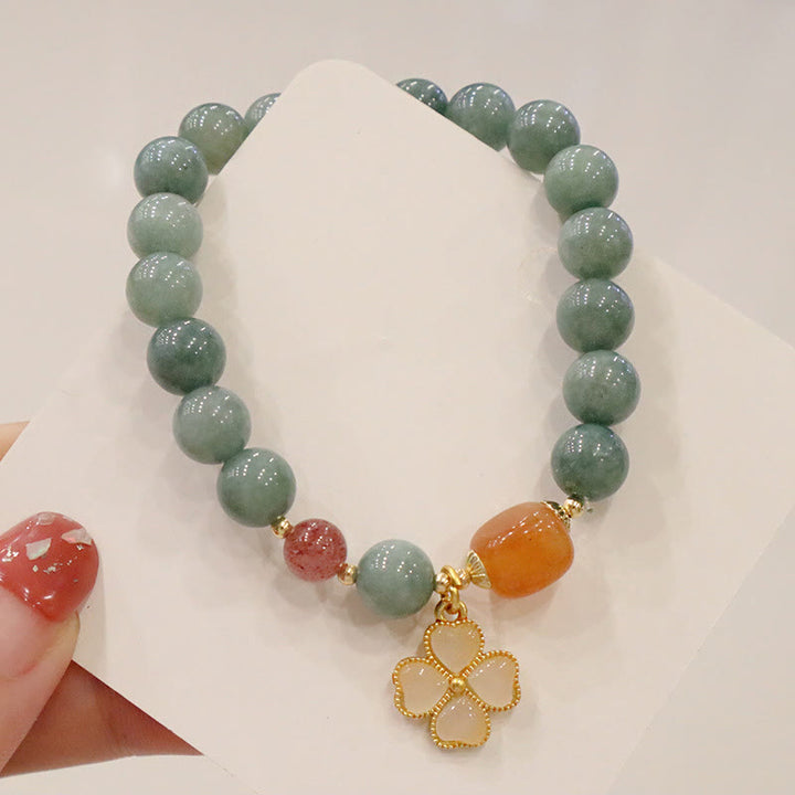 Buddha Stones Jade Four Leaf Clover Charm Prosperity Bracelet - image 5