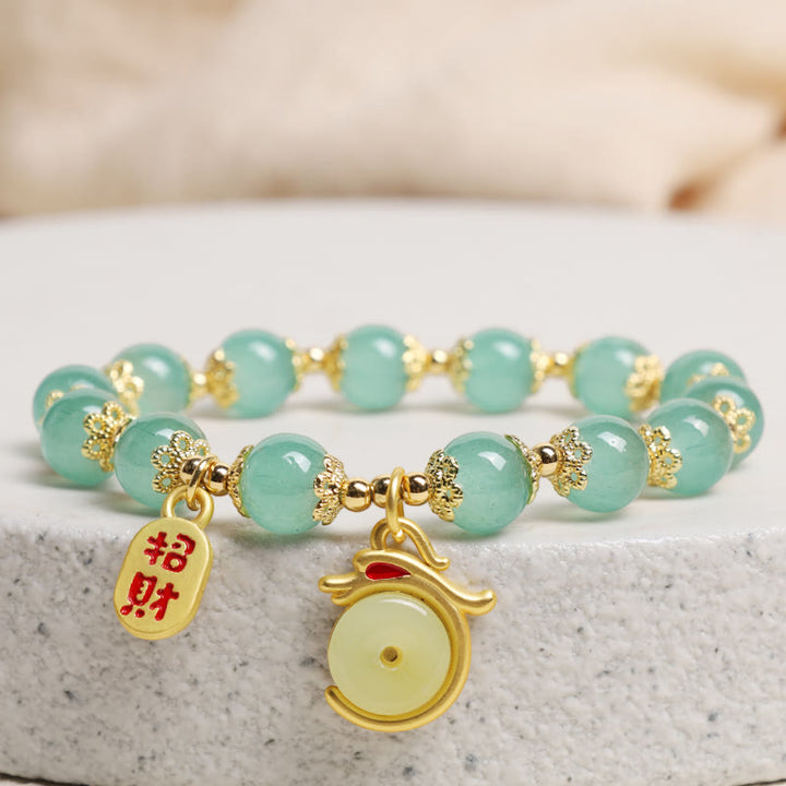 Buddha Stones Year of the Dragon Red Agate Green Aventurine Peace Buckle Fu Character Lucky Fortune Bracelet - image 2