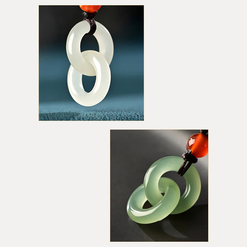 Buddha Stones Natural Hetian Cyan Jade White Jade Double Peace Buckle Success Necklace Pendant - image 12