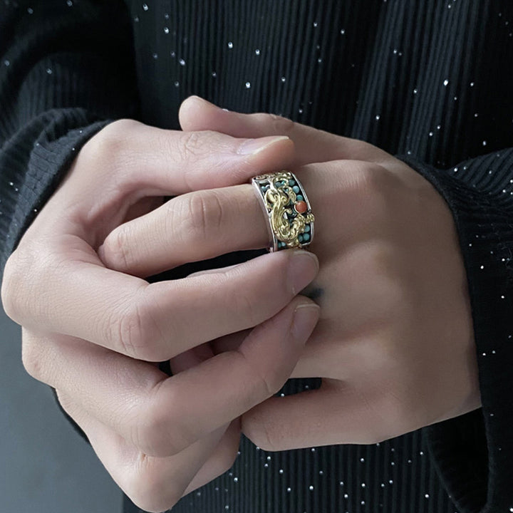 Buddha Stones 925 Sterling Silver Turquoise Red Agate PiXiu Abacus Protection Ring - image 2