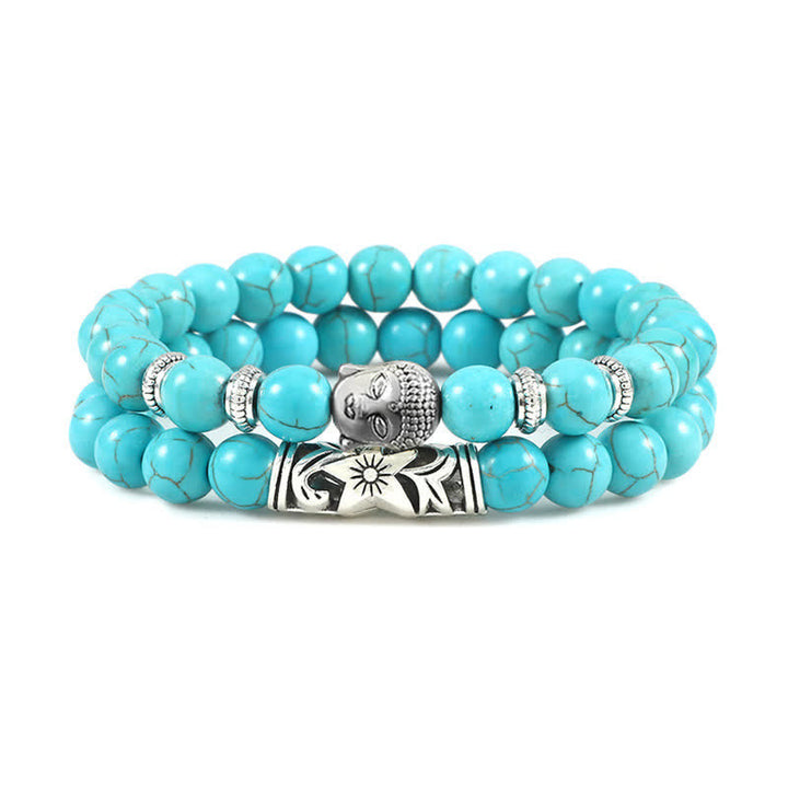 Buddha Stones 2Pcs Natural Crystal Agate Buddha Protection Bracelet - Turquoise - image 14