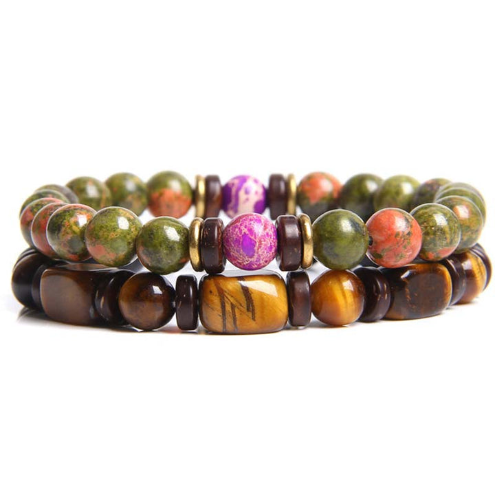 Buddha Stones 2PCS Healing Crystal Emperor Stone Tiger Eye Bead Bracelet - Green-Jasper-3 - image 13