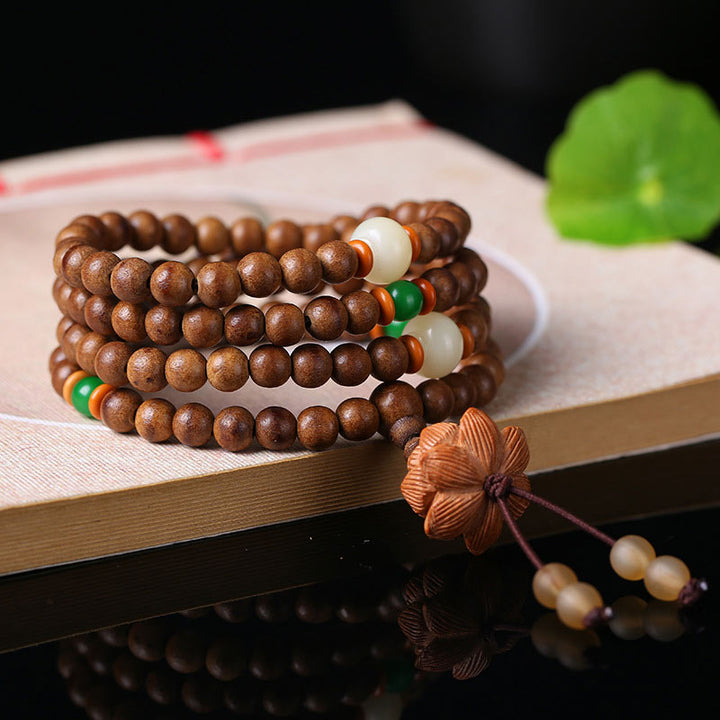 Buddha Stones 108 Mala Beads Peach Wood Bodhi Seed Lotus Prayer Meditation Bracelet - image 2
