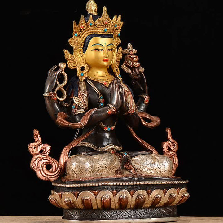 Buddha Stones Bodhisattva Chenrezig Four-armed Avalokitesvara Protection Copper Statue Decoration - image 1