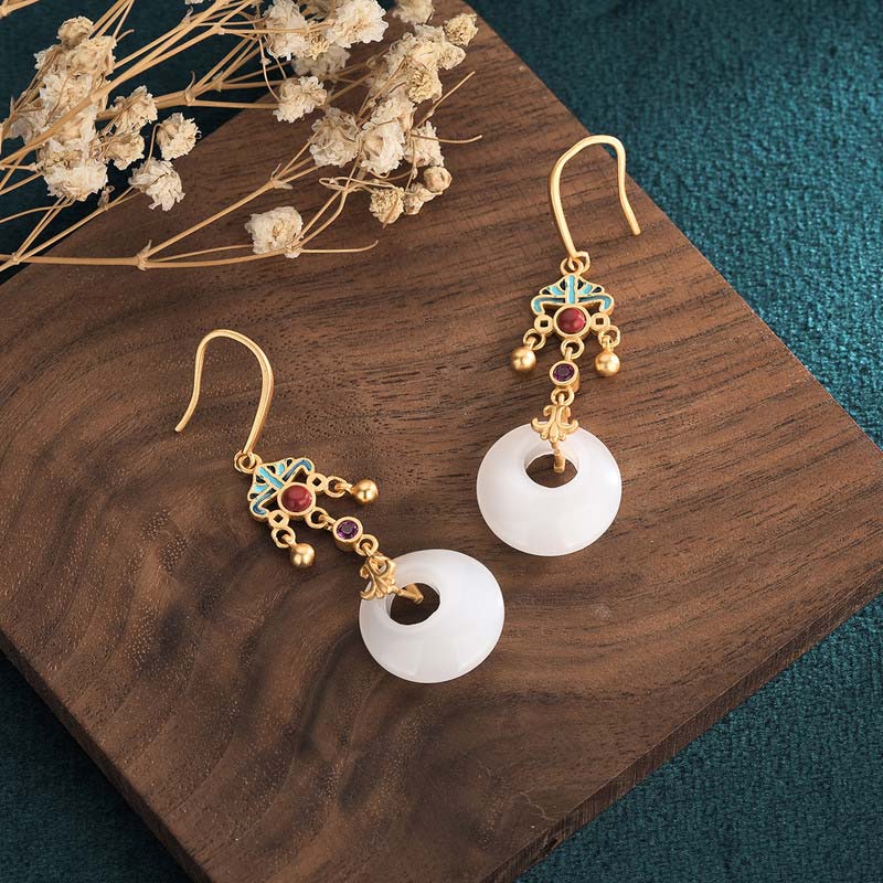 FengShui White Jade Blessing Drop Earrings - image 2