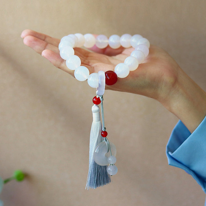 Buddha Stones White Agate Red Agate Luck Wrist Mala Tassels Pocket Mala Car Decoration - image 5