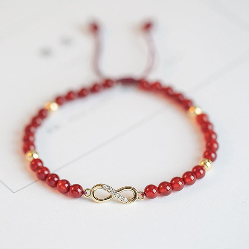Natural Red Agate Endless Knot Four Leaf Clover Star Confidence String Bracelet - image 3